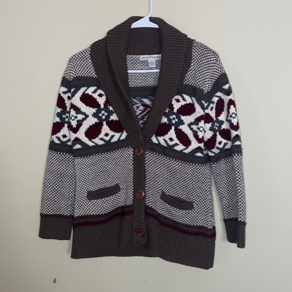 Women’s Large Light brown, grey, burgundy, white sweater